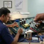 Satisfied customer expressing happiness after successful TV repair service
